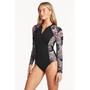 Sea Level Women’s Bohemia Long Sleeve Zip Up One Piece Bathing Suit Size 4 NWT